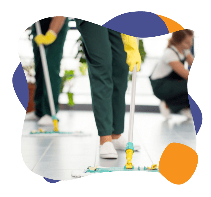 three Enviropure staff members cleaning and mopping floors for a Move-in Move-Out Cleaning